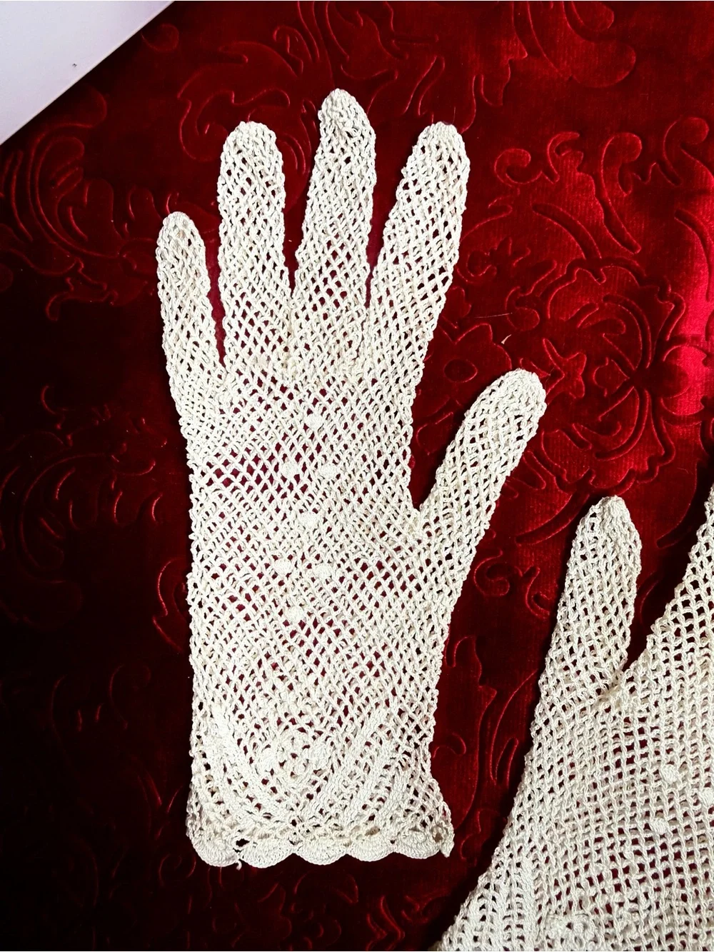 Vintage 1940’s 1950’s Evening Gloves Crochet Unique Find